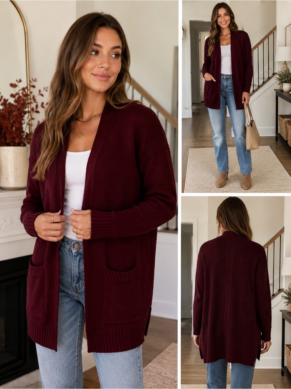Perfectly Soft Burgundy Open Front Cardigan Sweater Size Small